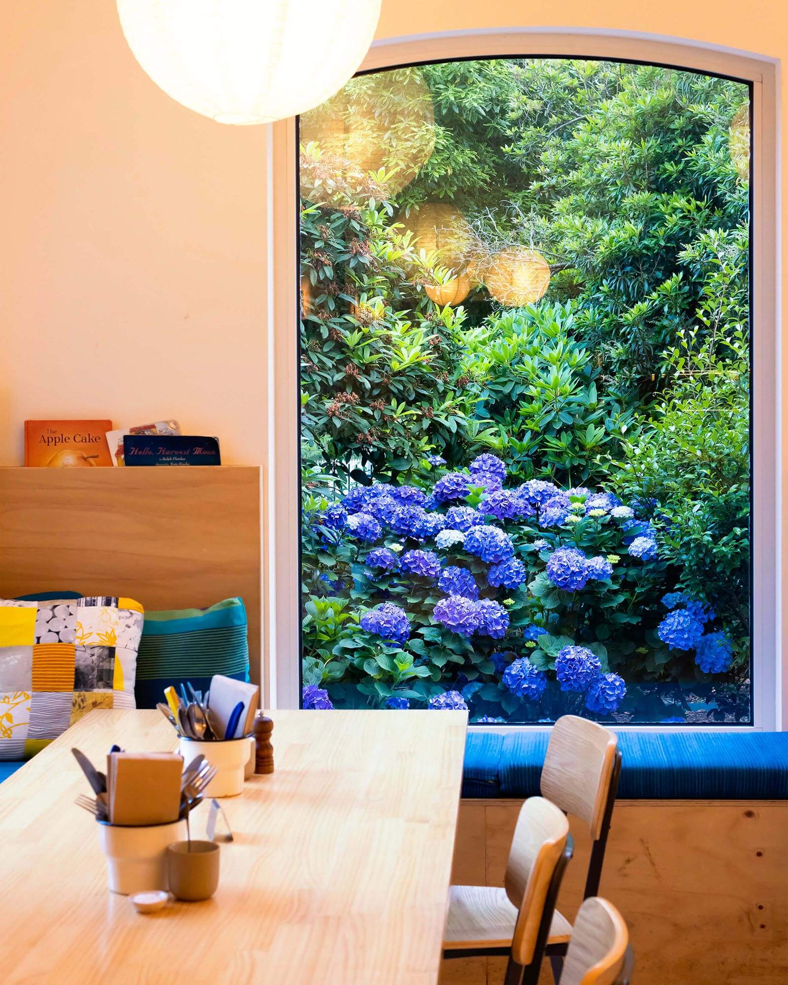 A view through the window into the beautiful gardens